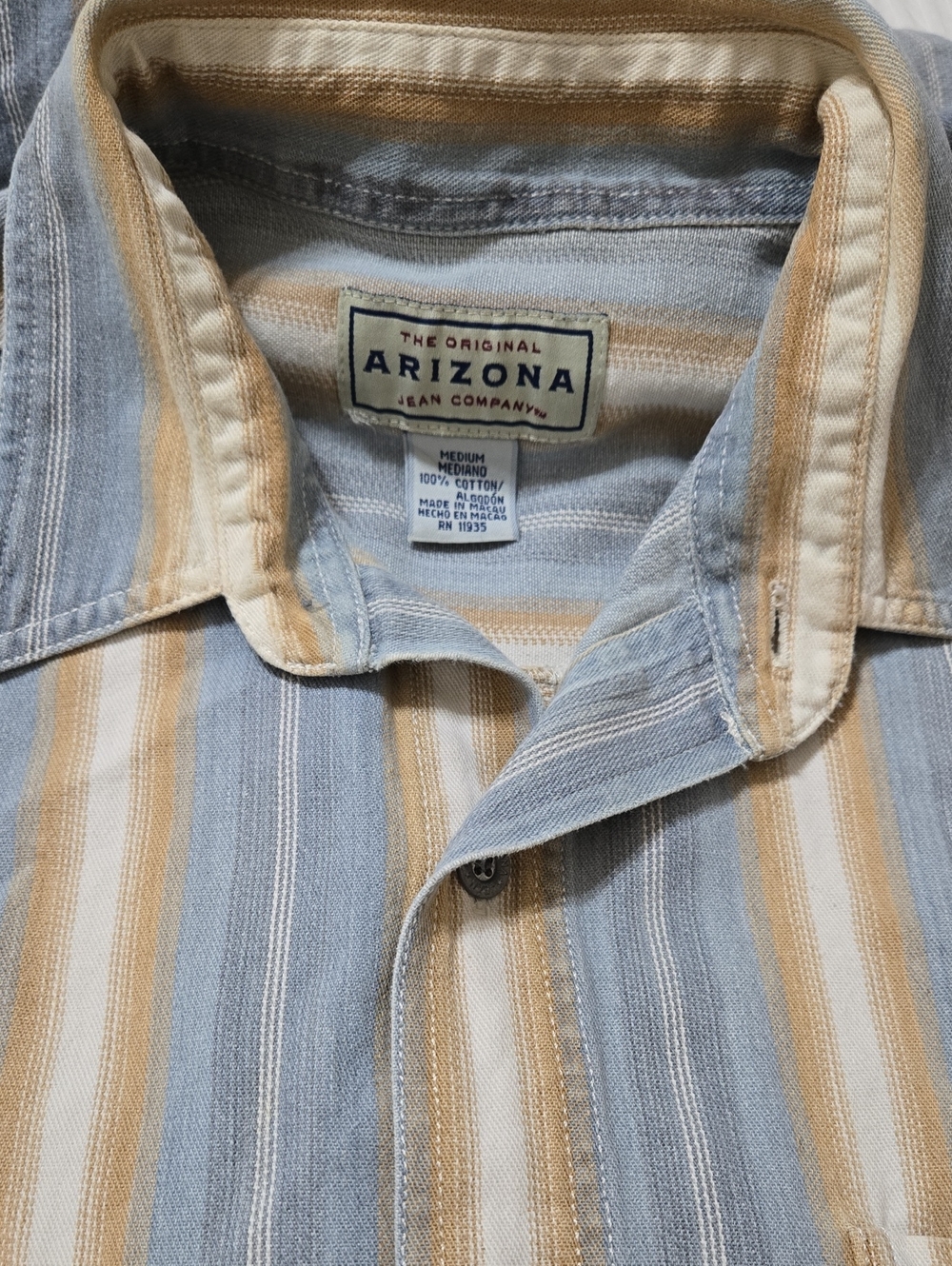 Arizona Jean Company Men’s Stripe Button-Up Shirt in Blue and Tan
